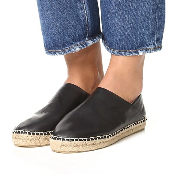 NEW VINCE ESPADRILLE LEATHER ESPADRILLES BLACK SIZE 8 $225 - Picture 1 of 2